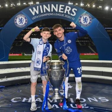 Billy Gilmour celebrating the winning moment with younger brother Harvey.